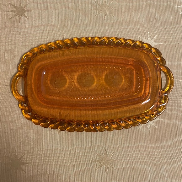 Vintage Indiana Glass Amber Kings Thumbprint Sugar and Creamer Set With Tray - Picture 13 of 13